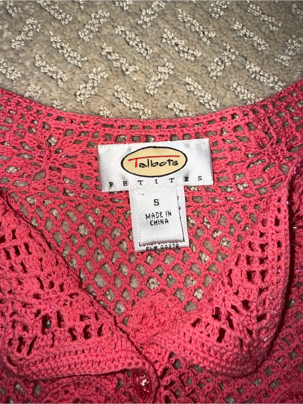 Pink Crochet Drawstring Button-Up Sweater - Picture 3 of 4